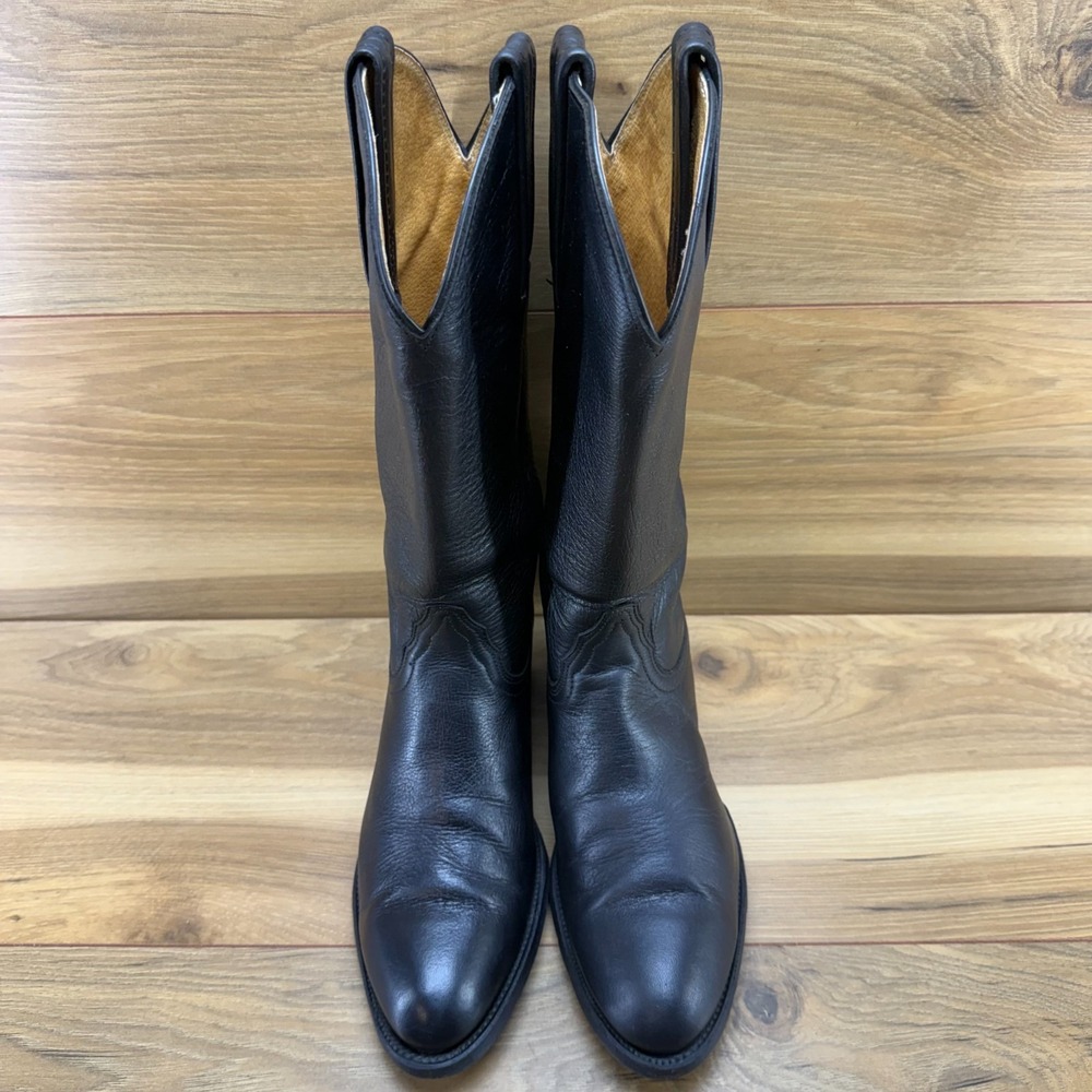 FRYE Vintage Billy Western Boot Womens 7 B Black Leather Mid Calf USA Made 8256 - Picture 5 of 12